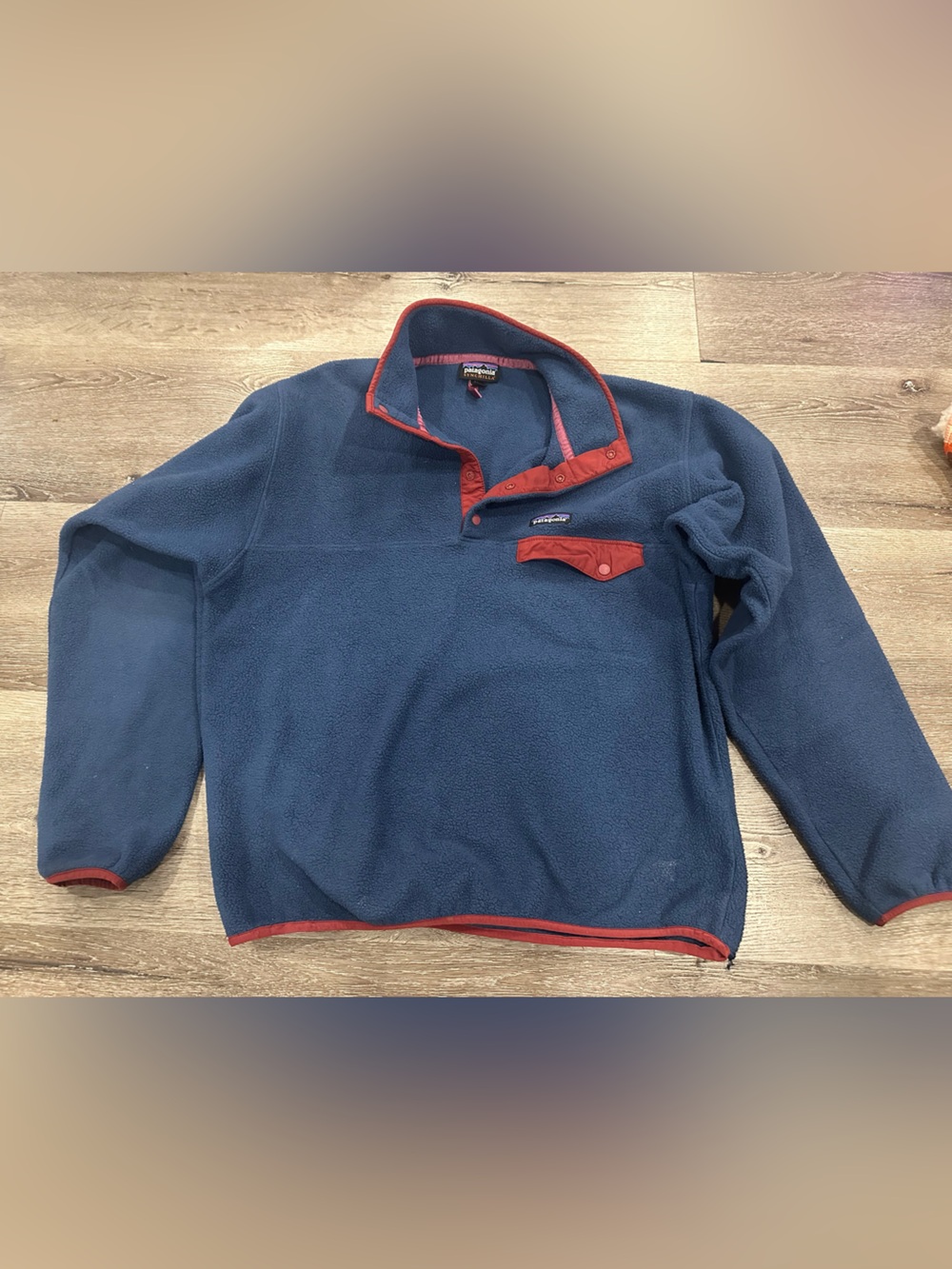 Patagonia Navy Fleece Pullover with Red Trim